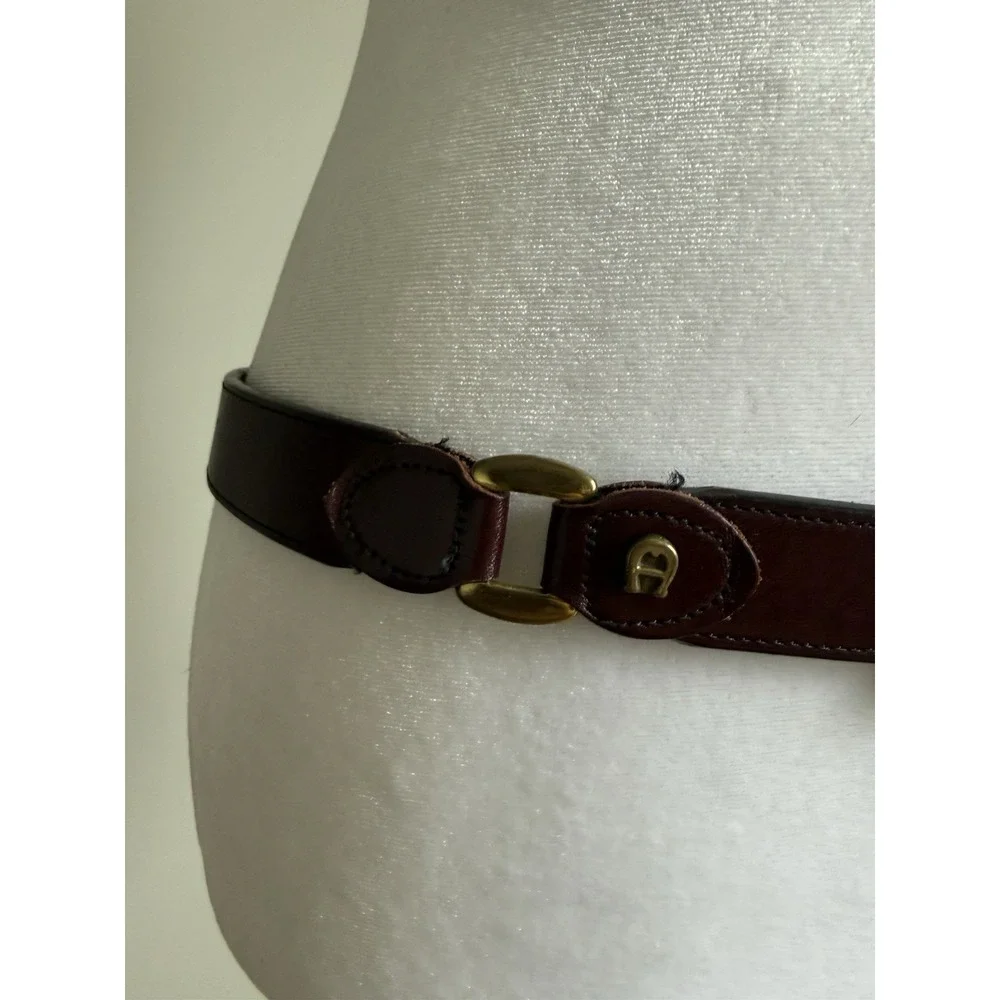Vintage 70s ETIENNE AIGNER Womens S Handmade Leather Brass Belt Oxblood RARE